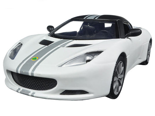 Lotus Evora S Matt White with Black Top and Gray Stripes "Satin Paint" Series 1/24 Diecast Model Car by Motormax