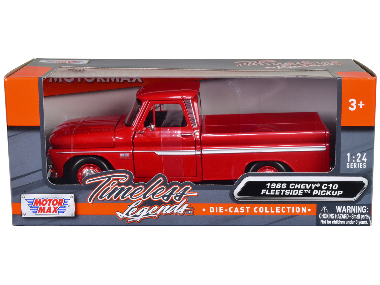 1966 Chevrolet C10 Fleetside Pickup Truck Red 1/24 Diecast Model Car by Motormax