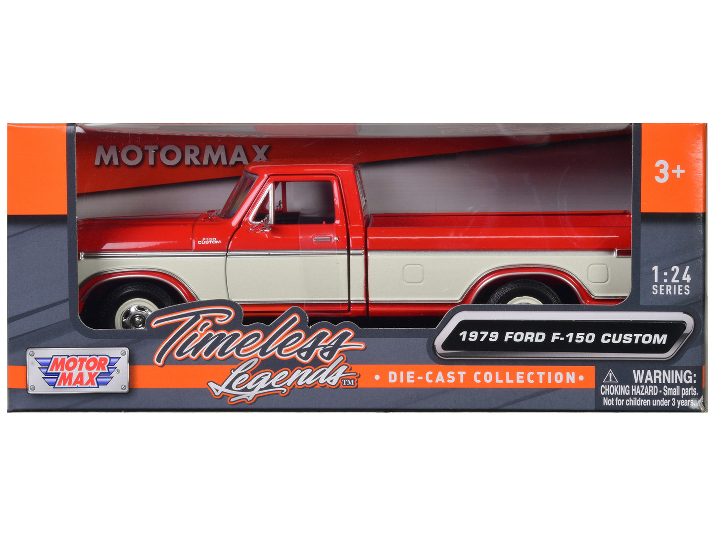 1979 Ford F-150 Custom Pickup Truck Orange and Cream 1/24 Diecast Model Car by Motormax