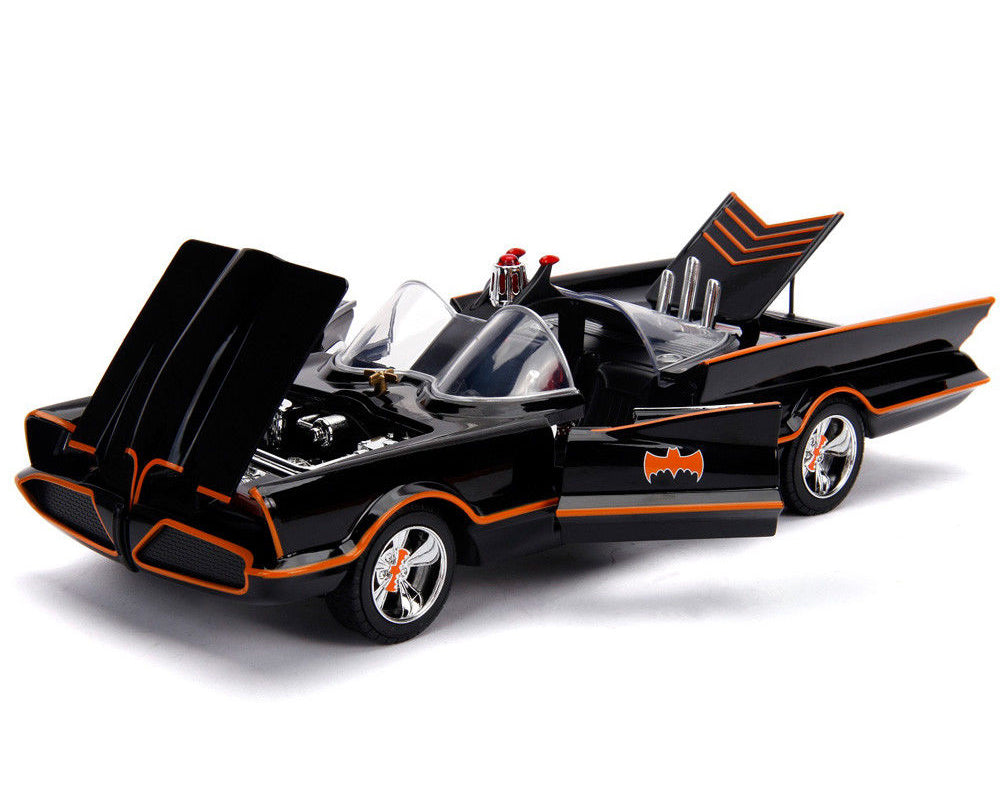 Classic TV Series Batmobile with Working Lights, and Diecast Batman and Robin Figures "80 Years of Batman" 1/18 Diecast Model Car by Jada