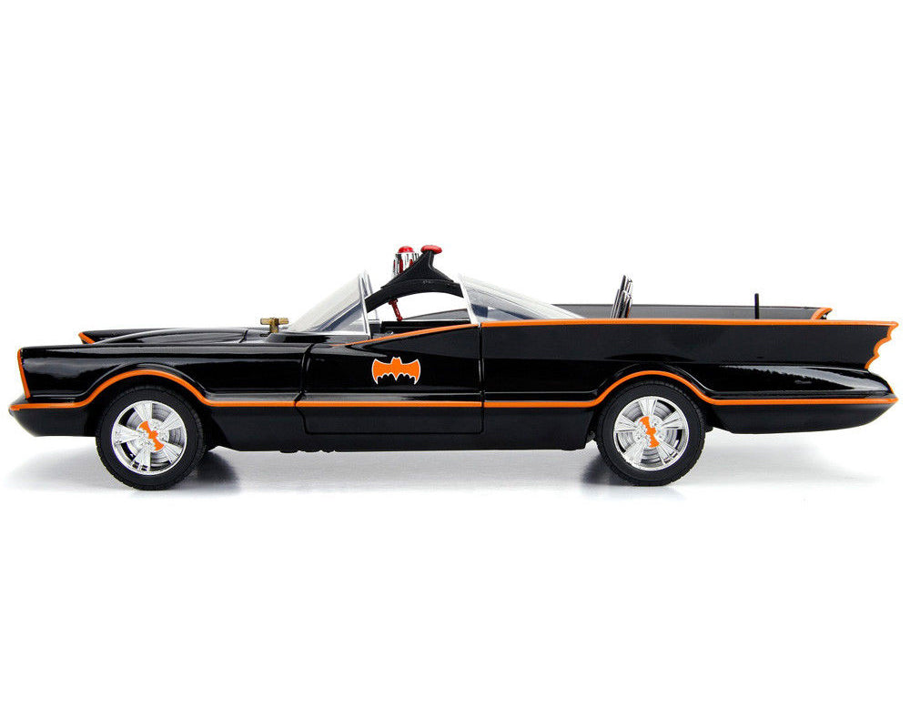 Classic TV Series Batmobile with Working Lights, and Diecast Batman and Robin Figures "80 Years of Batman" 1/18 Diecast Model Car by Jada