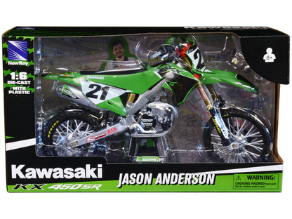 Kawasaki KX450SR Dirt Bike Motorcycle #21 Jason Anderson Green and Black "Kawasaki Racing Team" 1/6 Model by New Ray
