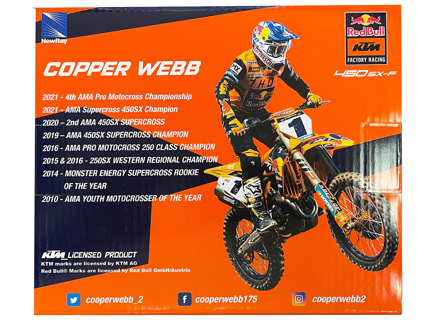 KTM 450 SX-F Motorcycle #2 Cooper Webb "Red Bull KTM Factory Racing" 1/12 Diecast Model by New Ray